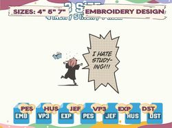 i hate studying embroidery designs, anime embroidery designs, inspired anime embroidery, embroidery anime fan gift, instant download