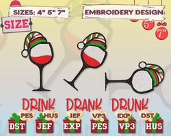 drink drank drunk embroidery, wine glass embroidery designs, christmas embroidery designs, wine embroidery designs