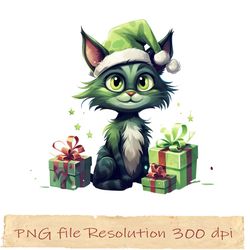 cute green cat christmas sublimation, funny xmas, gift for xmas, png funny, grinch cat png