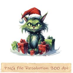 cute  cat christmas sublimation, funny xmas, gift for xmas, png funny, grinch cat png