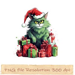 cute  cat christmas sublimation, funny xmas, gift for xmas, png funny, grinch cat png3