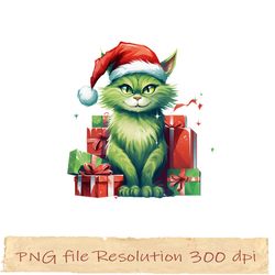 cute  cat christmas sublimation, funny xmas, gift for xmas, png funny, grinch cat png6