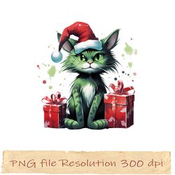 cute  cat christmas sublimation, funny xmas, gift for xmas, png funny, grinch cat png7