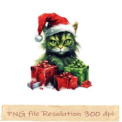cute  cat christmas sublimation, funny xmas, gift for xmas, png funny, grinch cat png8