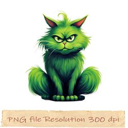 cute  cat christmas sublimation, funny xmas, cat green png, gift for xmas, png funny, grinch cat png10