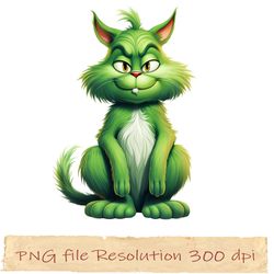 cute  cat christmas sublimation, funny xmas, cat green png, gift for xmas, png funny, grinch cat png11
