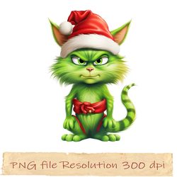 cute  cat christmas sublimation, funny xmas, cat green png, gift for xmas, png funny, grinch cat png12