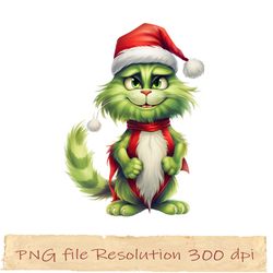 cute  cat christmas sublimation, funny xmas, cat green png, gift for xmas, png funny, grinch cat png13