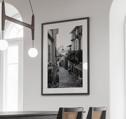 italy wall art, black and white art, italy aesthetic, sidewalk cafe print, italy view print, large wall art
