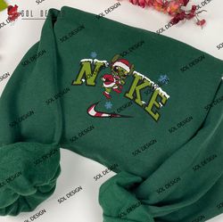 nike santa grinch stitch christmas embroidered sweatshirt, christmas grinch embroidered shirt, unisex embroidered hoodie