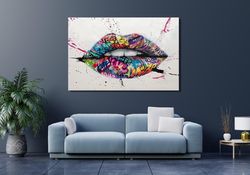 banksy graffiti lip canvas wall art, lip canvas print,pop art lip painting, artistic lip art, pink lip painting, graffit