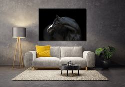 black horse canvas wall art, figure horses horses canvas poster , home decor art, colourful print canvas decor home , no