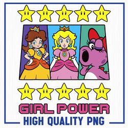 super mario png, daisy peach birdo girl power poster png, mario fan gift png, birthday gift for girl power lover png, ga