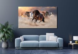 running horses canvas wall art, strong horses canvas poster , home decor, colourful print canvas print art decor home, n