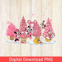 vintage mickey and friends pink christmas tree png, disney christmas lights png, mickey merry christmas png, tree png