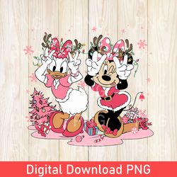 vintage minnie daisy christmas png, retro disney christmas png, disneyland xmas png, disney merry christmas friends png