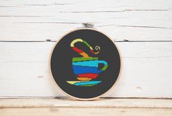 coffee cup cross stitch pattern kitchen cross stitch decor colorful home decor simple cross stitch pattern for beginner