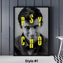 psycho poster, 4 different psycho posters, psycho movie print, psycho wall art decor, horror thriller movie poster, alfr