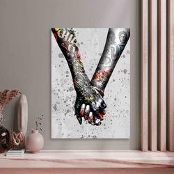 wall art  couple holding hands graffiti painting, lovers holding hands art,-1