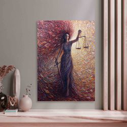 wall art  goddess of justice canvas painting , goddess canvas painting , scales of justice canvas wall art , woman wall