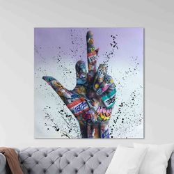 wall art  hands victory gesture graffiti painting art print, inspirational framed canvas,picture for living room decor,