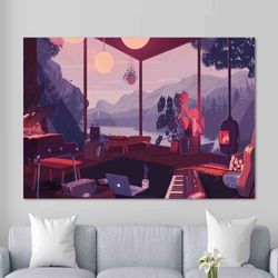 wall art  lo-fi style canvas lofi bedroom canvas lofi art lo-fi anime city poster anime art japanese anime aesthetic ani