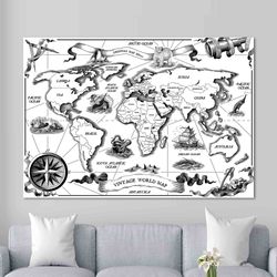 wall art  old world map, old map canvas art, old world map canvas, vintage wall decor, map printed, vintage world map wa