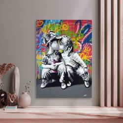 wall art  painting art canvas, banksy colorful graffiti printed, kid graffiti printed, behind the curtain printed, marti