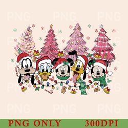 retro mickey and friends christmas png, disney christmas png, mickey christmas light png, disney characters matching png