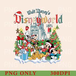 vintage walt disney's disneyworld png, christmas png, disney xmas png, mickey and friends png, christmas family trip png