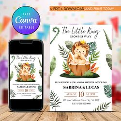 lion king baby shower invitation template canva editable instant download