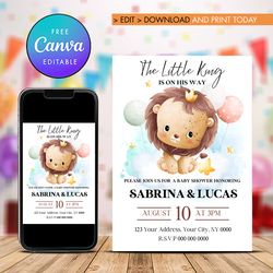 lion king baby shower invitation template canva editable instant download