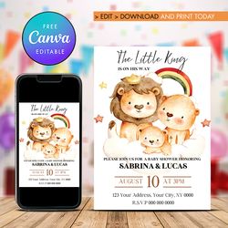 lion king baby shower invitation template canva editable instant download