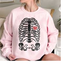 skeleton halloween maternity sweatshirt, twin pregnancy announcement shirt, fall new mom sweater, pregnant halloween swe