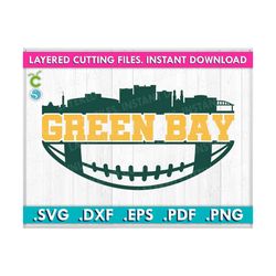 green bay football city skyline silhouette svg, instant download for cricut and silhouette, bundle from 2 svg, dxf, png, eps, dxf files.