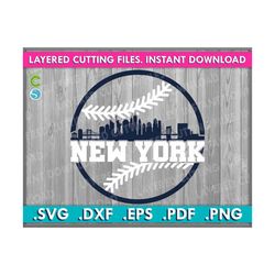 new york baseball svg, city skyline silhouette on a ball svg, bundle from 2 layered svg, dxf files for cricut and silhouette.