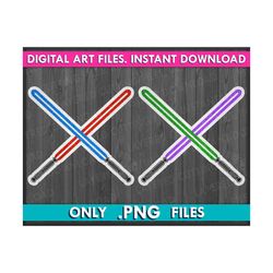 crossed lightsabers glitter png, lightsaber png, red lightsaber png, blue lightsaber png, bundle from 4 png files.