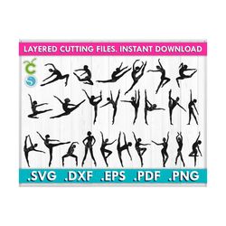 dance svg, dance silhouette svg, gymnastics svg, leg-split svg, cutting files for cricut, bundle from 24 svg, dxf, png, eps, pdf files.