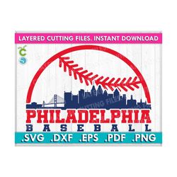 philadelphia baseball svg, city skyline silhouette svg, bundle from 2 layered svg, dxf files for cricut and silhouette.