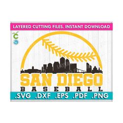 san diego baseball svg, city skyline silhouette svg, bundle from 2 layered svg, dxf files for cricut and silhouette.