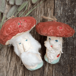 2 fabulous christmas tree toys mushrooms from paper mache, handmade