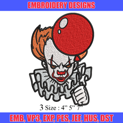 pennywise with balloon embroidery design, halloween embroidery, embroidery file, halloween design, digital download.