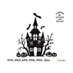 instant download. scary halloween abandoned haunted house silhouette cut files and clip art. h_27.