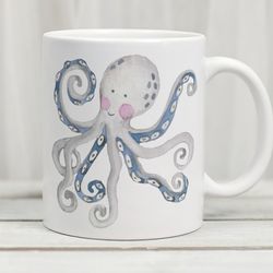 watercolour octopus mug, octopus coffee cup, octopus cup