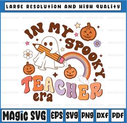 In My Spooky Teacher Era Groovy Ghost Teacher Halloween Svg, Groovy Ghost Cute Svg, Happy Halloween Png, Digital Downloa