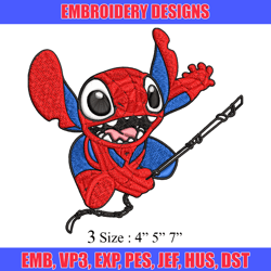 stitch spiderman embroidery design, stitch embroidery, embroidery file, cartoon design, logo shirt, digital download.