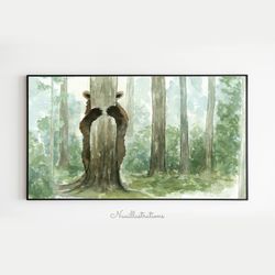 samsung frame tv forest bear watercolor whimsical wild animal kids nursery downloadable, digital download art
