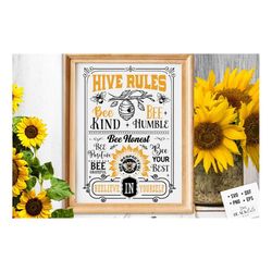 Hive rules svg, Bee rules poster svg,  Bee svg, Sunflower svg, Honey bee svg, Honey svg, Bee quotes svg,