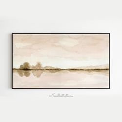 samsung frame tv art lake river landscape reflections watercolor neutral sepia brown minimalist digital download