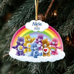 personalized care bears christmas 2022 ornament, custom care bears characters ornament, baby christmas ornament